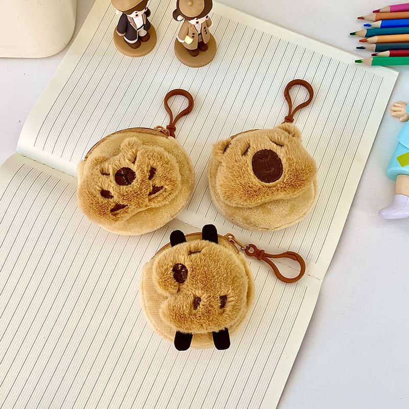 Cute Cartoon Round Capybara Plush Coin Purse Pendant Capybara Doll Storage Small Wallet Spot Wholesale