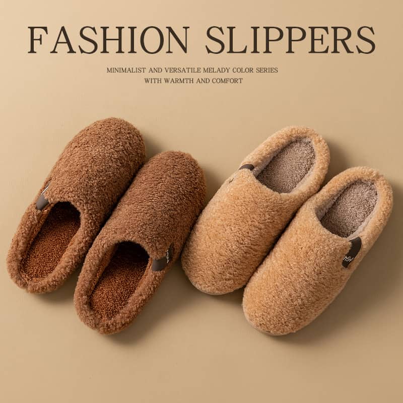 Thick-Soled Cotton Slippers for Women 2025 New Winter Indoor Home Warm Fleece-Lined Anti-Slip Household Wool Slippers for Men