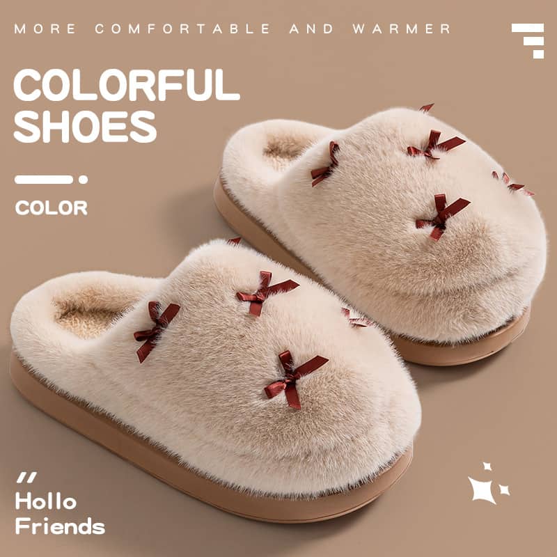 Cotton Slippers for Women in Autumn and Winter New Warm Anti-Slip Confinement Shoes Cute Bow Home Indoor Winter Cotton Shoes