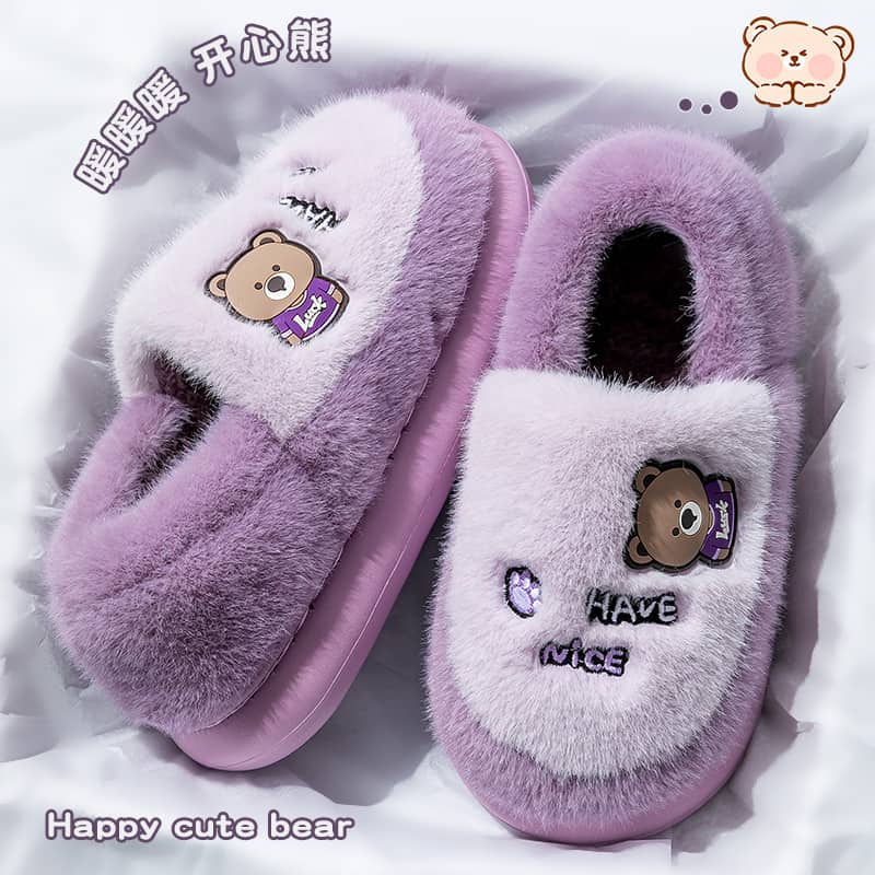 Bear Style Comfortable Cotton Slippers for Women 2025 New Autumn and Winter Indoor Home Warm Anti-Slip Bag Heel Cotton Shoes for Women