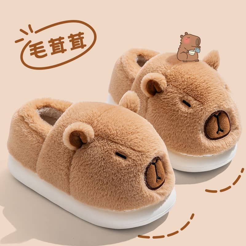 Women's Winter 2025 New Style Cotton Slippers with Thick Soles and Plush Capybara Cotton Shoes for Women to Wear Outside
