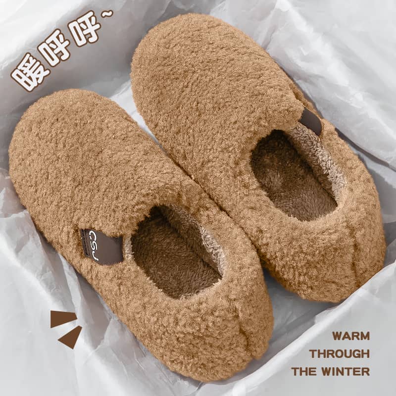 Women's Winter 2025 New Indoor Home Plush Warm Non-Slip Closed Heel Outdoor Plush Cotton Slippers for Women