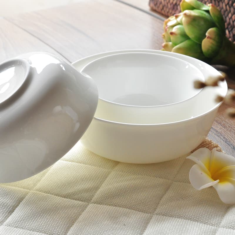 Rice Bowl Pure White Bone China Noodle Bowl Soup Bowl Household Ceramic Bowl Set Chinese Style Large and Small Instant Noodle Bowl Chinese Tableware