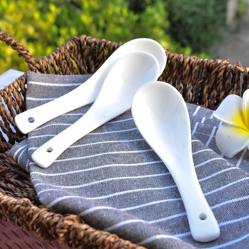 Small Spoon, Coffee Spoon, Small Muller Spoon, Jingdezhen Pure White Bone China Ceramic Korean-Style Japanese-Style Eco-Friendly Tableware