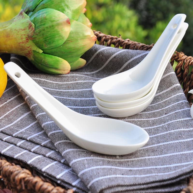 Pure White Bone China Spoon, Small Spoon, Creative Small Round Spoon, Adult and Children's Rice Spoon, Coffee Spoon, Seasoning Spoon, Small Soup Spoon