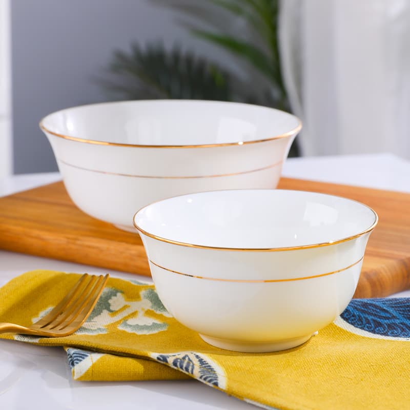 Phnom Penh Rice Bowl Bone China Noodle Bowl Household Ceramic Chinese Soup Bowl Set Creative Pure White Bowl Simple Tableware