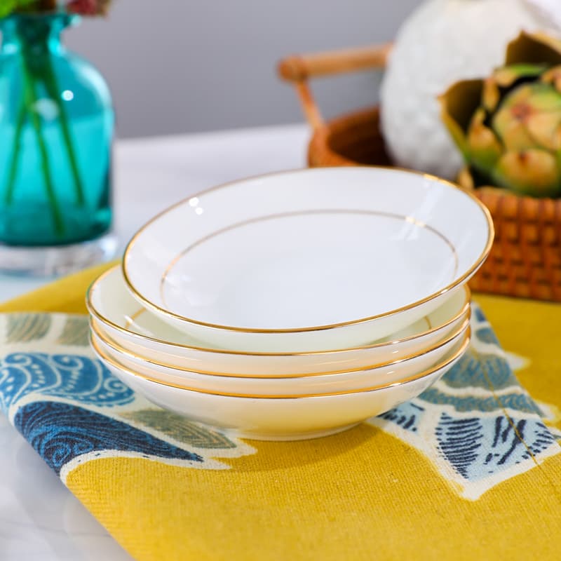 Snack Plate Ceramic Household Chinese-Style Plate Seasoning Dish Creative Bowl and Plate Set Small Round Plate Gold-Trimmed Pure White Small Plate