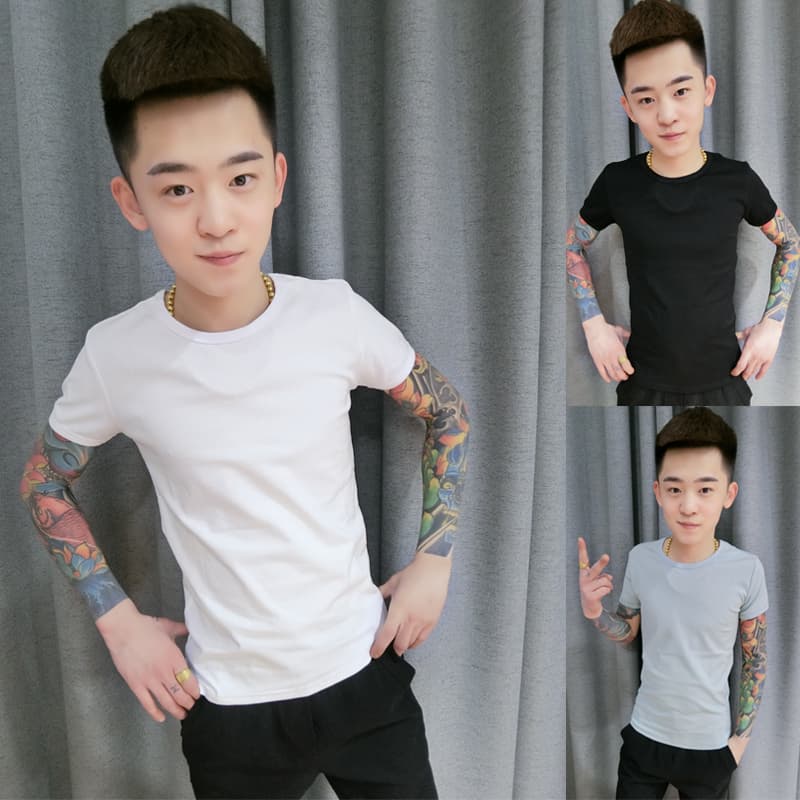 Trendy Influencer Style Solid Color Short-Sleeve Unisex White Pure Cotton Stretch Slim-Fit T-Shirt Social Spirit Guy Half-Sleeve