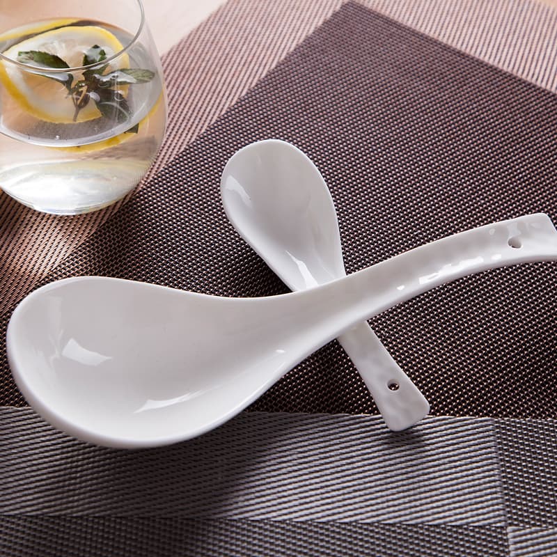 Bone China Soup Spoon, Ceramic Large Spoon, Household Long-Handled Deep Spoon, Large Soup Spoon, Household Tableware Set, Jingdezhen