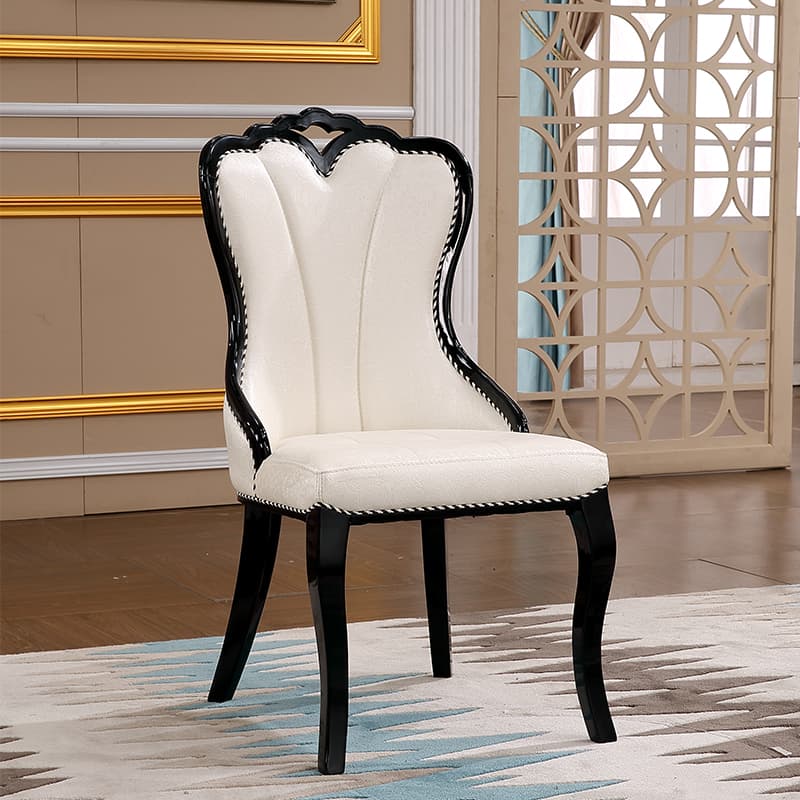 European-Style Dining Chair, White, Simple and Modern, Fashionable Soft-Covered Chair for Restaurant, Hotel, Leisure, Korean-Style Pu Leather, Villa Solid Wood Chair