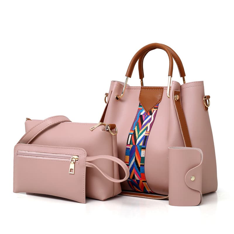 Women's Bags 2024 Spring New Korean Style Women's Fashion Solid Color Single Shoulder Handbag Crossbody Four-Piece Set