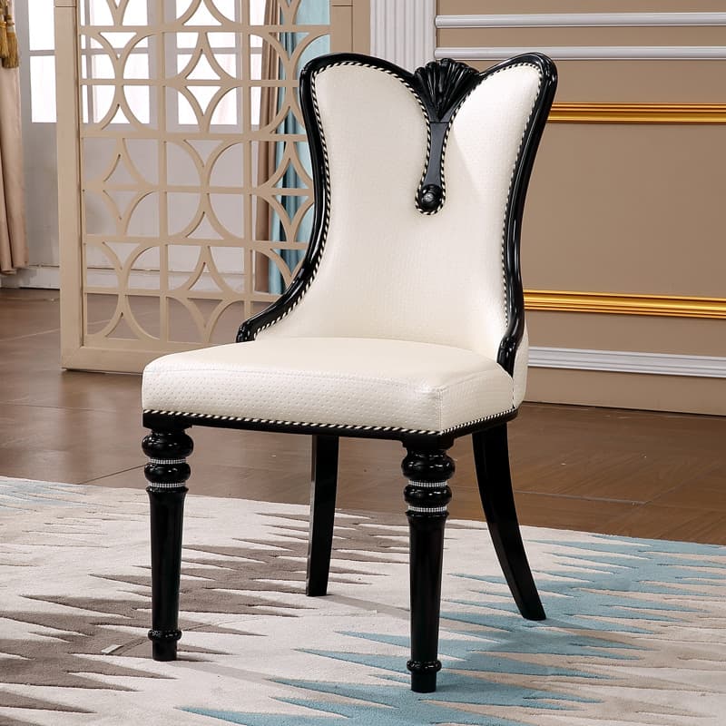 European Style Dining Chair White Simple Modern Restaurant Fashion Soft Bag Hotel Casual Korean Pu Leather House Solid Wood Chair