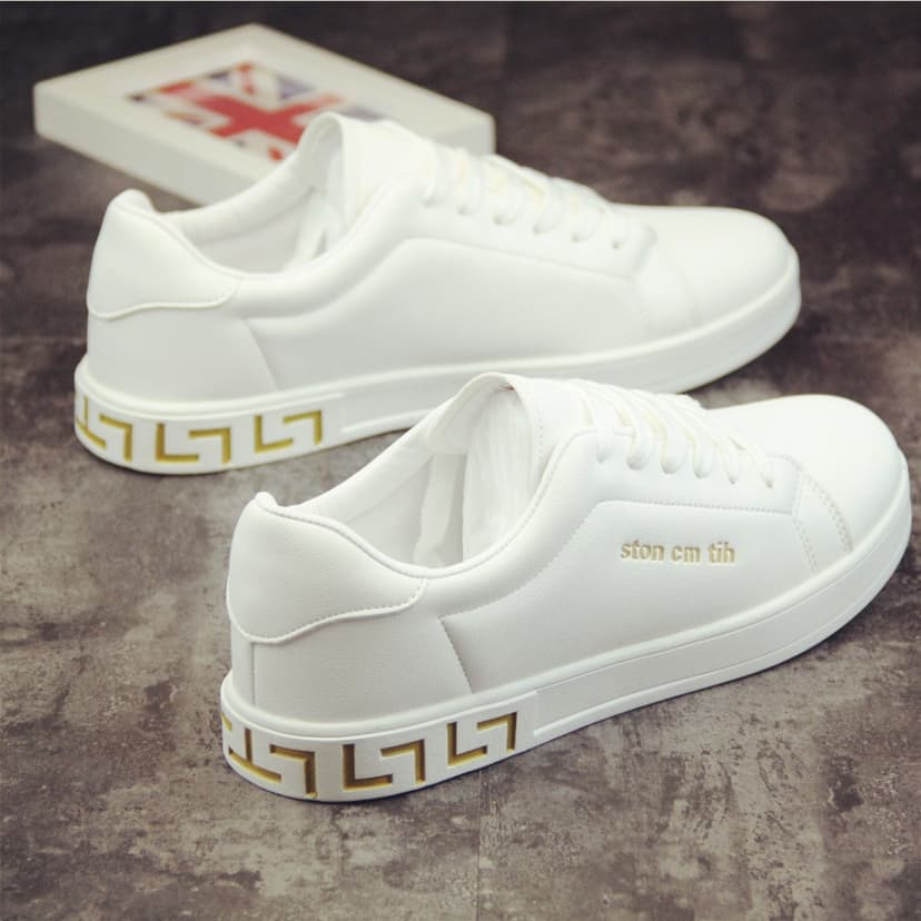 Artistic White Sneakers for Men, Summer Breathable New Korean Style Versatile White Shoes with Hidden Height Increase, Couple Sneakers, White Shoes