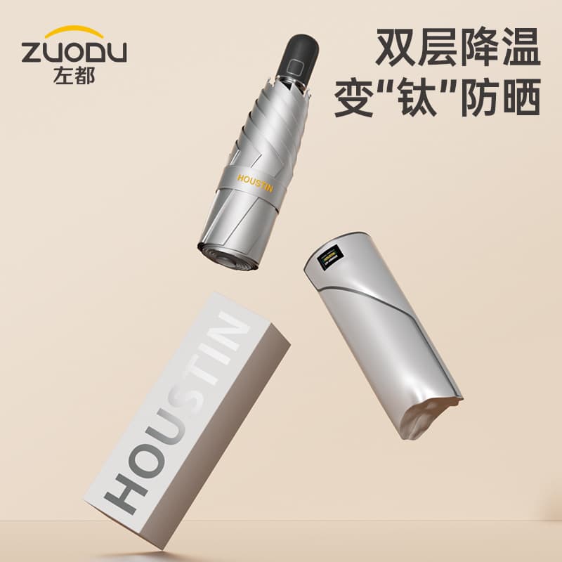 Zuodu Double-Layer Titanium Silver Fully Automatic Sunshade Umbrella, Sun Protection and Uv Protection for Women, Compact and Portable, Dual-Purpose for Both Sunny and Rainy Use