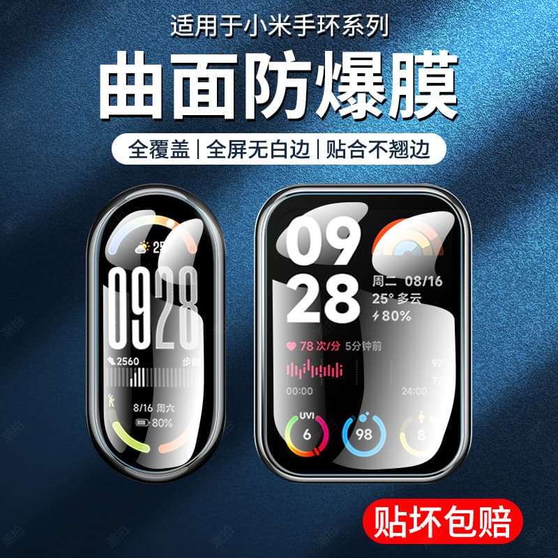 Suitable for Xiaomi Mi Band 10/9/8 Pro Protective Film, Redmi Watch 5/4 Tempered Glass 7 Hydrogel Film Nfc Version Screen Protector, Full Coverage for Redmi Watch 6, Full Coverage Curved Screen for the Ninth Generation Redmi Watch