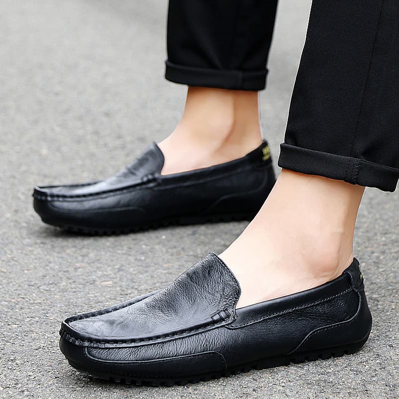 Men's Genuine Leather Loafers, Spring Korean Style Trendy Casual Leather Shoes, Men's Shoes 2025 New Model, Slip-On Lazy Shoes for Dad