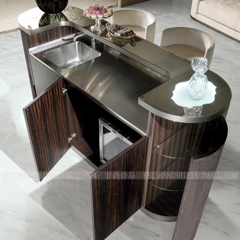 Hong Kong-style Bar Accessible Luxury Bar Table Small U-shaped For Home Breakfast Table Palpable Leather Negotiation Table New arrival Gold-plated Bar Table
