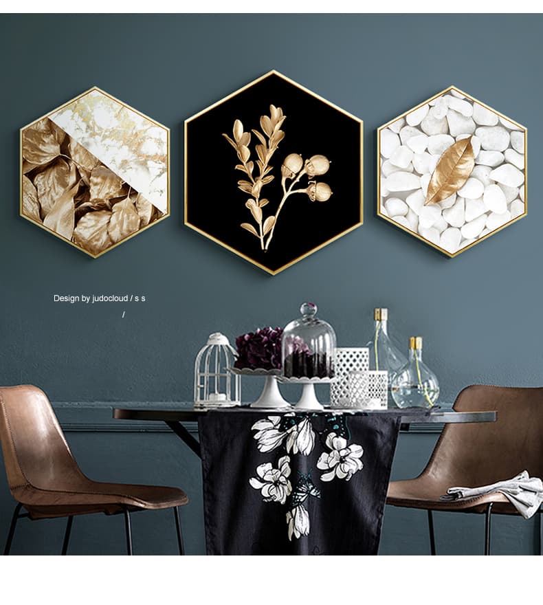 Decorative Paintings Hanging on the Living Room Wall, Post-Modern Light Luxury Style, Modern Minimalist Hong Kong-Style Hexagonal Dining Room Hanging Paintings
