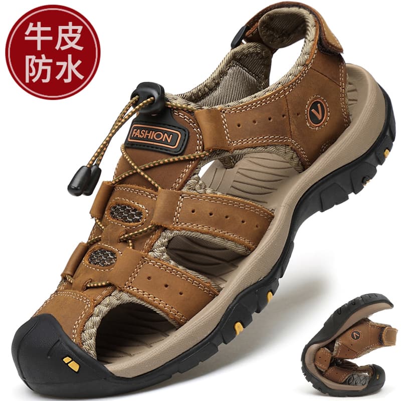 Sandals for Men, Trendy Outdoor Sports Genuine Leather Closed-Toe Casual Shoes, Slippers, 2025 New Summer Breathable Men's Beach Shoes