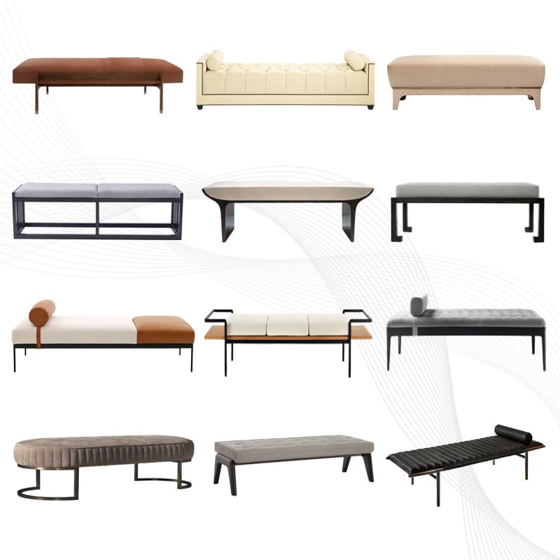 New Chinese style Accessible Luxury solid wood bed end stool House model room living room fabric sitting couch Imperial Concubine bench shoe changing stool design