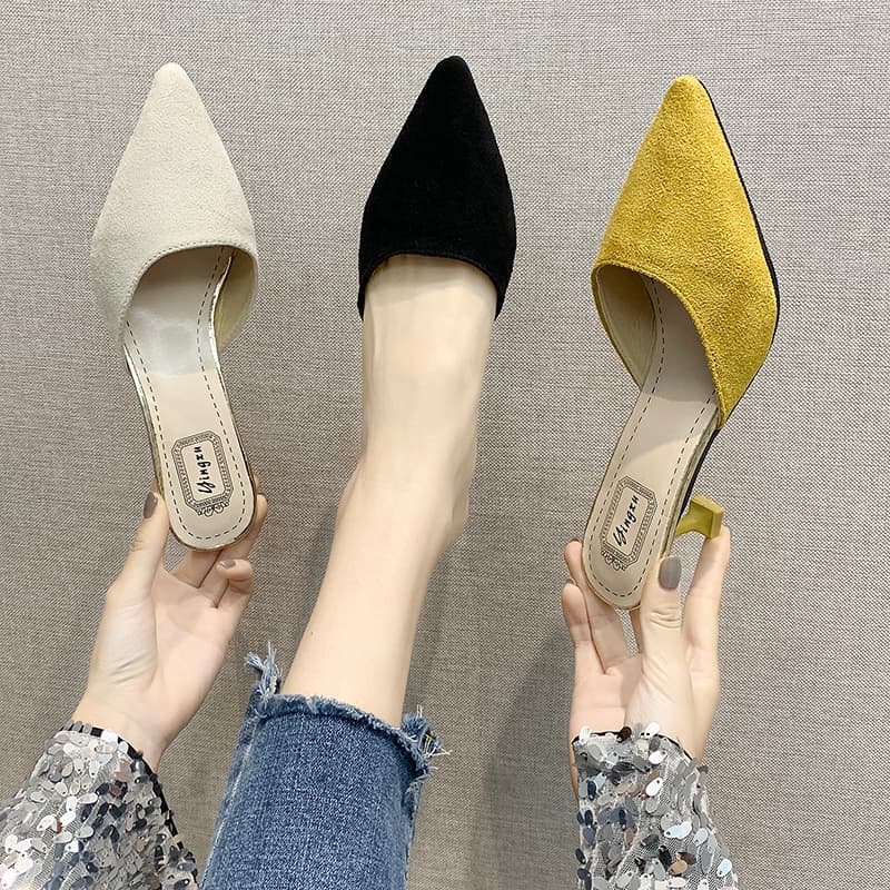 Women's Summer 2025 Fashion Slippers for Outdoor Wear, Versatile Trendy Fairy Style Closed-Toe Half Slippers with Thin Heels and Pointed Toes