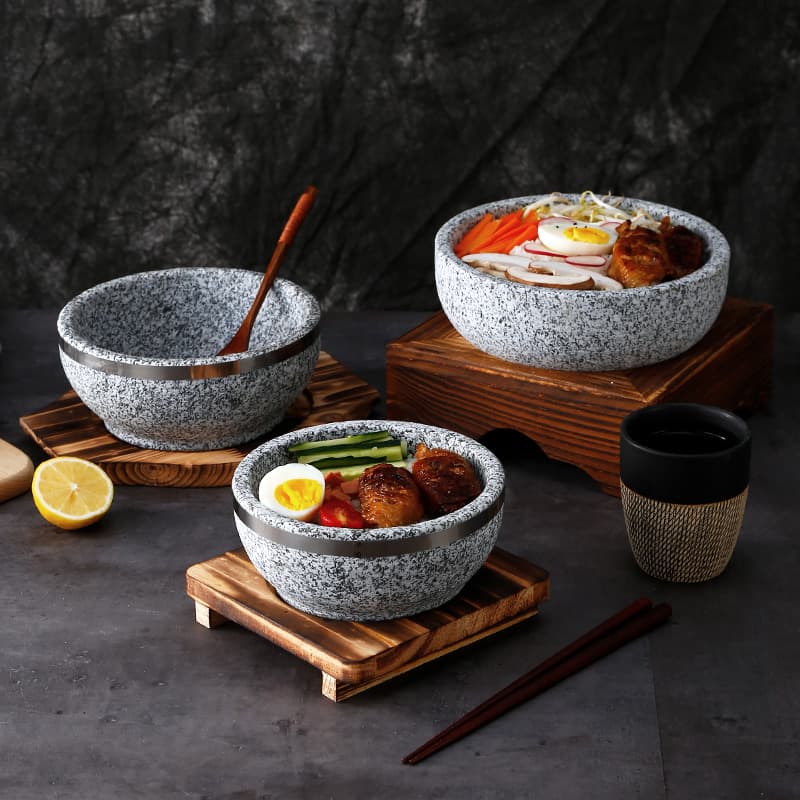 Korean-Style Stone Pot Bibimbap Special Pot High Temperature Resistant Natural Anti-Crack Stone Bowl Bubble Chicken Stone Pot Dish Tableware Commercial