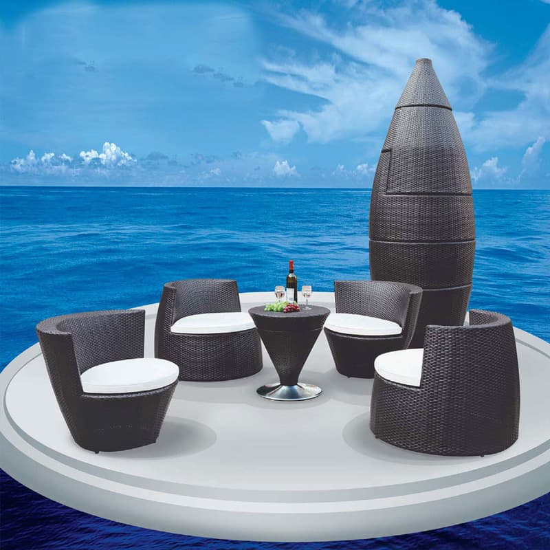 Outdoor Table and Chair Combination B&B Garden Storage Rattan Furniture Rocket Barrel Table and Chair Balcony Five-Piece Set Hotel Table and Chairs