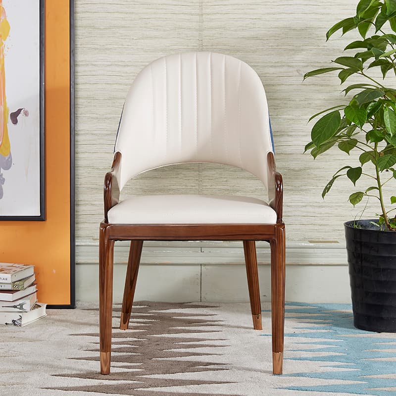 Light Luxury 2020 New Model Modern Light Luxury Microfiber Leather Blue Dining Chair for Home Use Walnut Color Solid Wood Ebony Color Chair