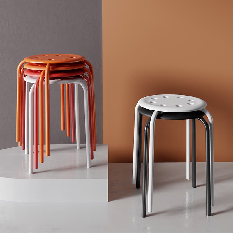Round Stool for Home Dining Table, Plastic Stool, Thickened, Simple and Modern, Single Stool with Iron Legs, Small Chair, Stackable