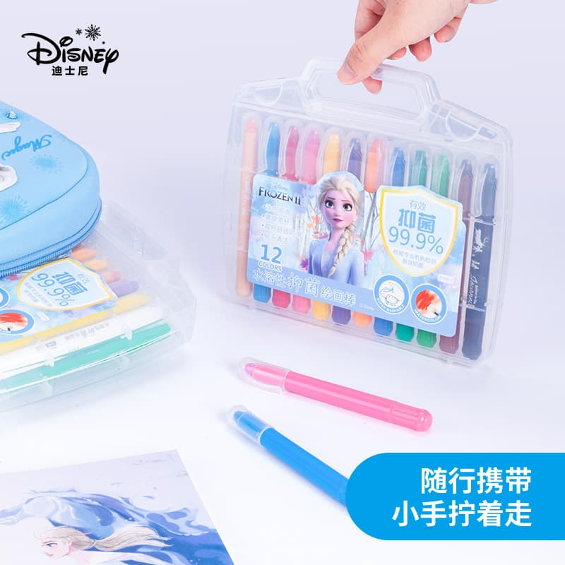 Disney Oil Pastels for Children, Water-Soluble Rotating Crayons, Child-Safe, Washable Set for Kindergarten, Baby Painting Pens, Coloring, 12 Colors, Frozen 24 Colors, Dazzling Crayons