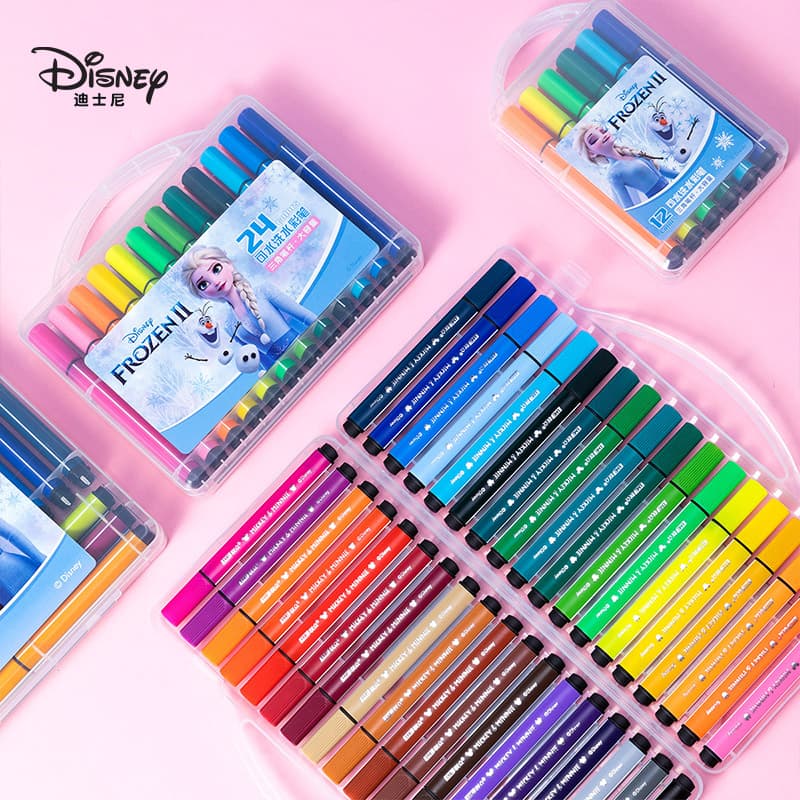 Disney Watercolor Pen Set 36 Colors for Kindergarten Children and Elementary School Students, Painting Pens 12 Colors for Toddlers, Graffiti for Beginners, Safe and Washable, Hand-Painted 24 Colors Frozen Elsa Art Supplies