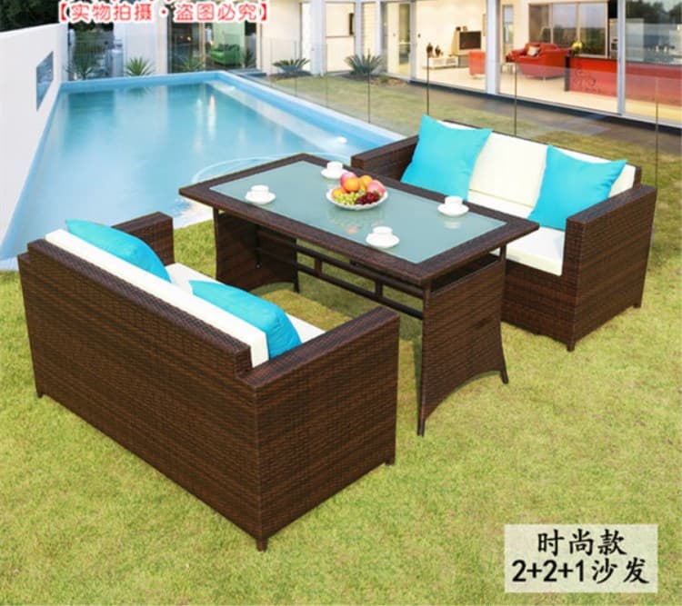 Outdoor Rattan Sofa Combination Casual Western Restaurant Cafe Card Seat Table and Chair Rattan Sofa Double Rattan Chair Sofa