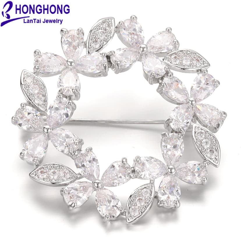 Brooch for Women with 3A Zircon Inlaid, High-Quality Round Flower Corsage Pin, Trendy Jewelry, Gift for Elders or Friends