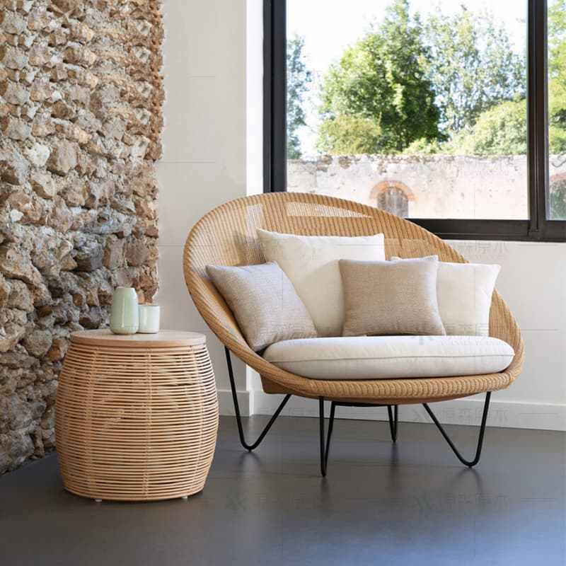 Scandinavian Outdoor Rattan Chair Round Outdoor Casual Single Chair for Homestay Balcony Bean Bag Rattan Sofa Coffee Table Combination