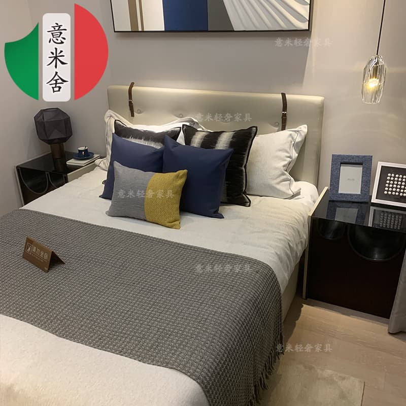 【Minotii Double Bed】】American-Style Light Luxury Genuine Leather Bed Model Room Children's Room Princess Bed Fashionable Ready Stock