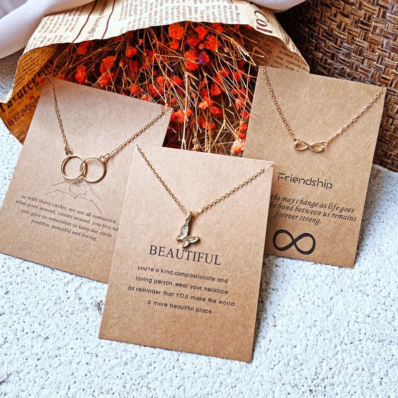 Clavicle Chain Necklace Female Retro Letter Paper Card Butterfly Alloy Necklace for Women