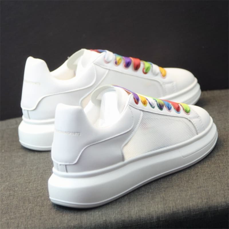 Men's White Sneakers 2021 Summer Breathable Mesh Shoes Thick-Soled Platform Height-Increasing Student Sneakers Couple White Shoes Trendy