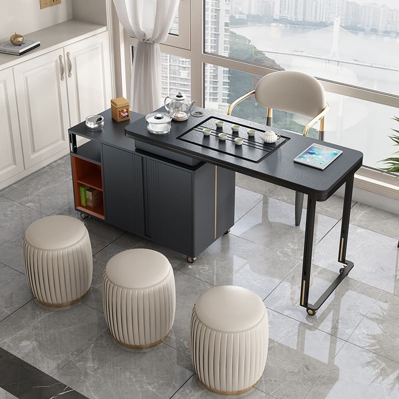 Movable Tea Table Balcony Home Integrated Tea Table Modern Simple Accessible Luxury Small Tea Cart Bluetooth Audio Wireless Charging