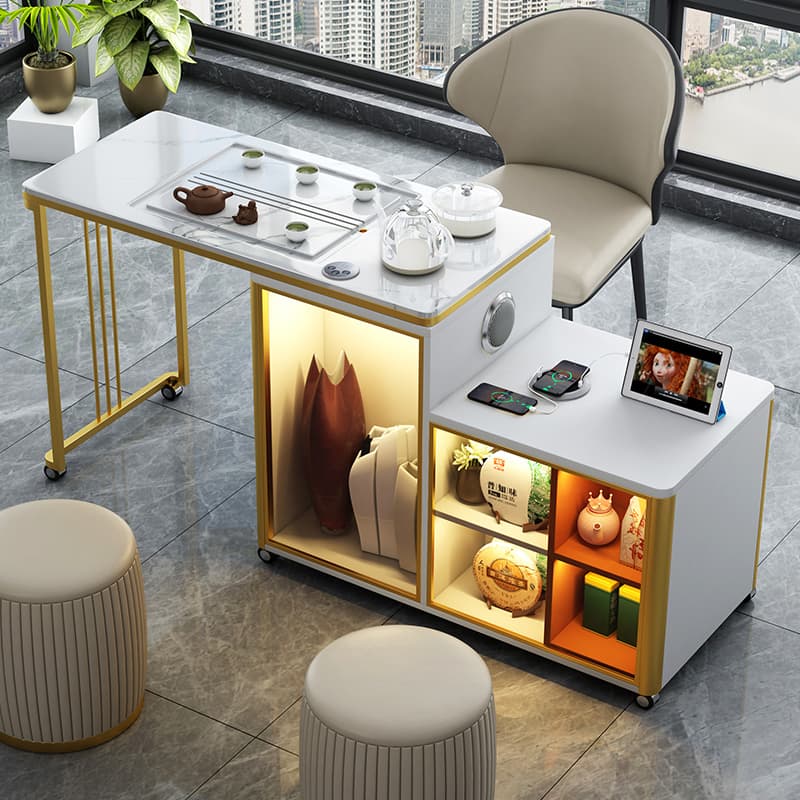 Light Luxury Movable Tea Table and Chair Slate Kung Fu Tea Cart Balcony Home Multi-Functional All-In-One Simple Rotating Small Tea Table