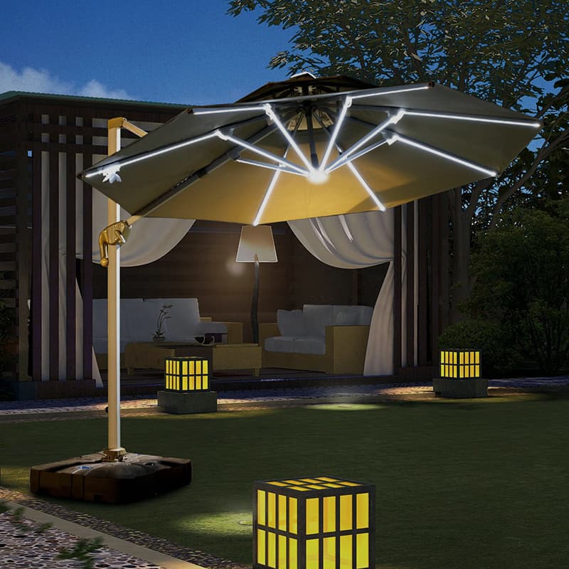 Courtyard Outdoor Parasol Outdoor Stall Umbrella with Light Roman Security Guard Umbrella Garden Terrace Sun Foldableing Umbrella
