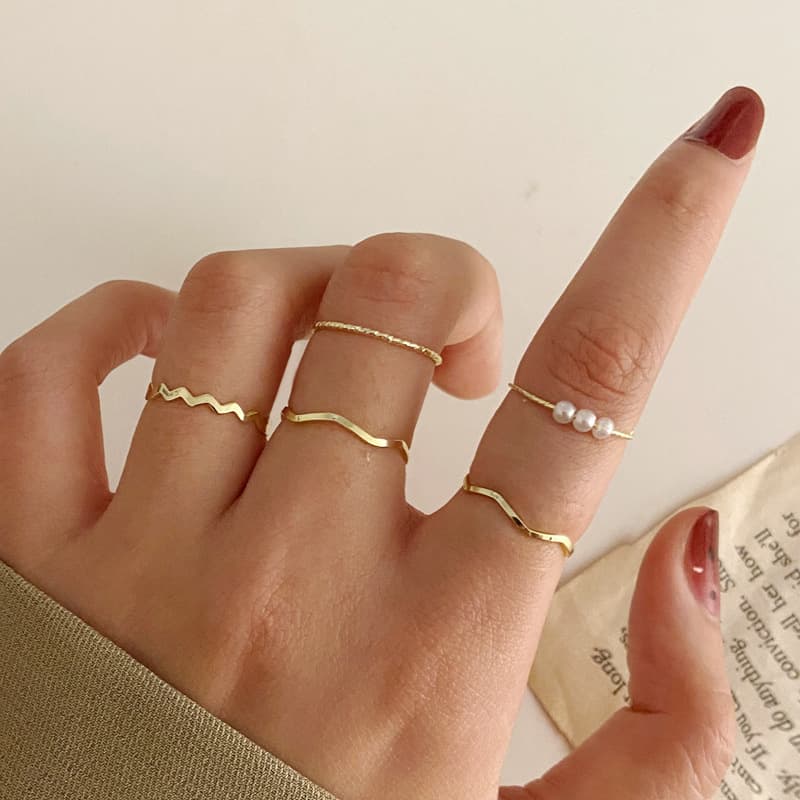 Rings Women Suit 5-Piece Set Women's Ring Set Index Finger Knuckle Ring Tail Ring Five-Piece Set