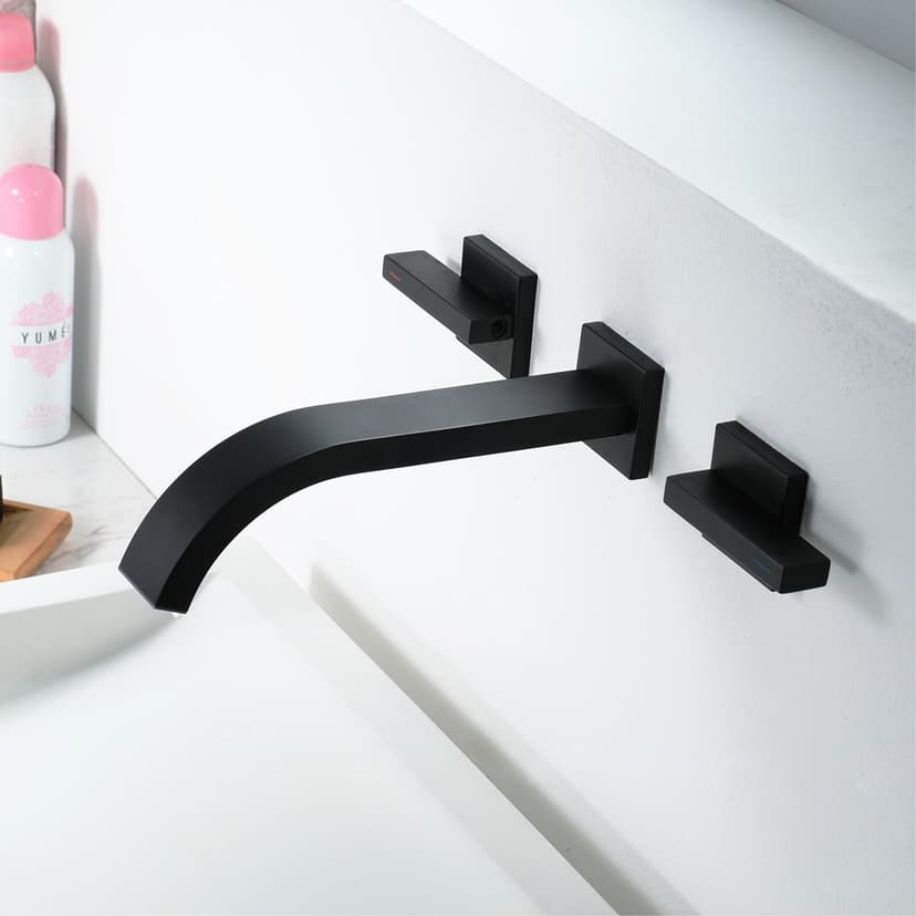Nordic Minimalist Basin Faucet, Light Luxury, High-Quality, Concealed Wall-Mounted, All-Copper Black Hot and Cold Washbasin Faucet