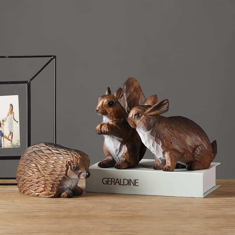 Abstract Art Cute Rabbit Squirrel Hedgehog Figurine Mascot Living Room Desktop Wine Cabinet Resin Home Decoration