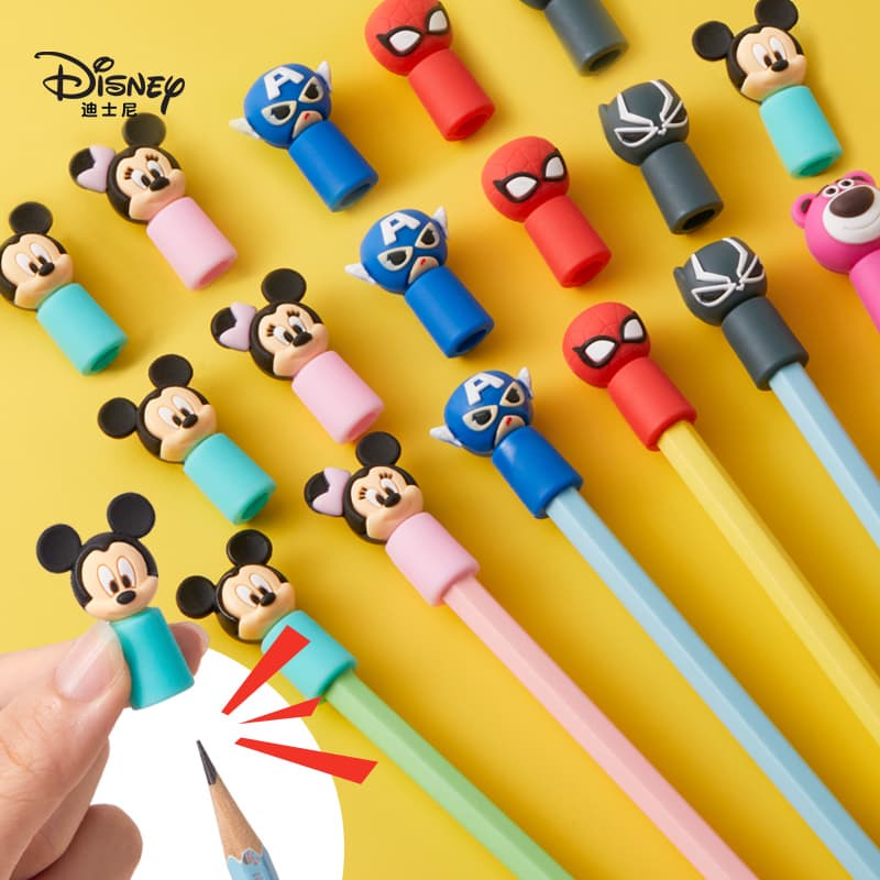 Disney Soft Silicone Pencil Cap for First-Grade Children, Cute Cartoon Pen Cover for Girls, Elementary School Students, Pen Cap, Pen Tip, Boys, Kindergarten, Triangular Hole Pencil Extender Protective Cover