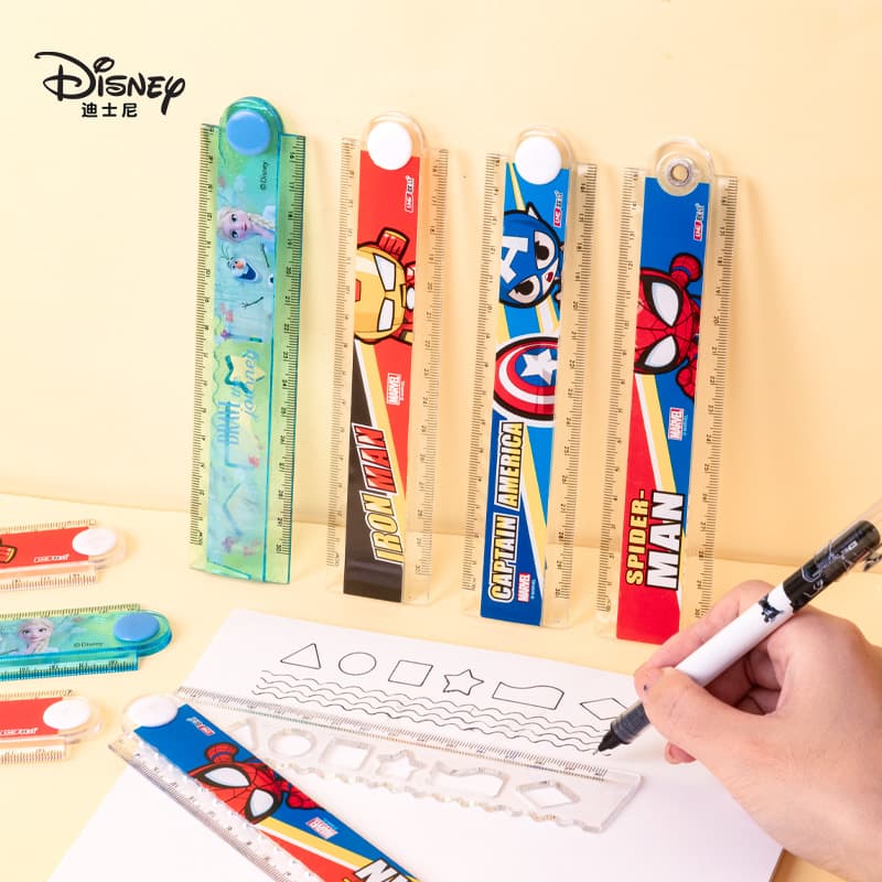 Disney Folding Ruler Set for Elementary School Students, High-Quality Triangular Ruler, Multifunctional Ruler, Student Stationery, Children's Protractor, First and Second Grade Line Drawing Wave Ruler Set, Four-Piece Set