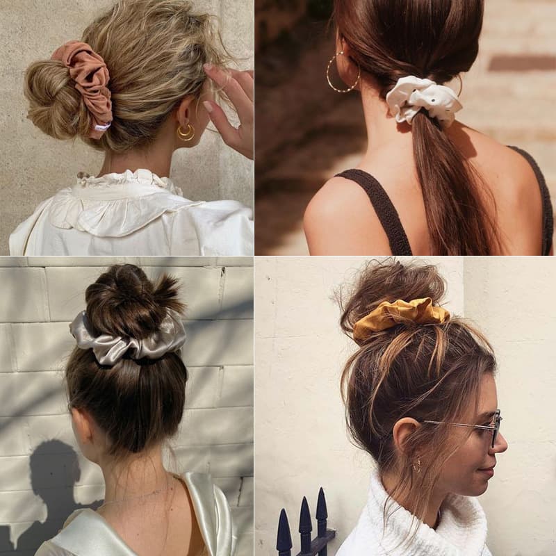 Solid Color Scrunchie Hair Circle, Retro French Style Solid Color Large Intestine Hair Tie Hair Accessory