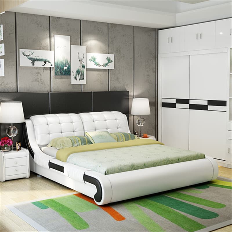 Leather Bed Master Bedroom 1.8 m Modern Minimalist Double Bed Storage Bed Scandinavian Accessible Luxury 1 M 5 Tatami Solid Wood Wedding Bed