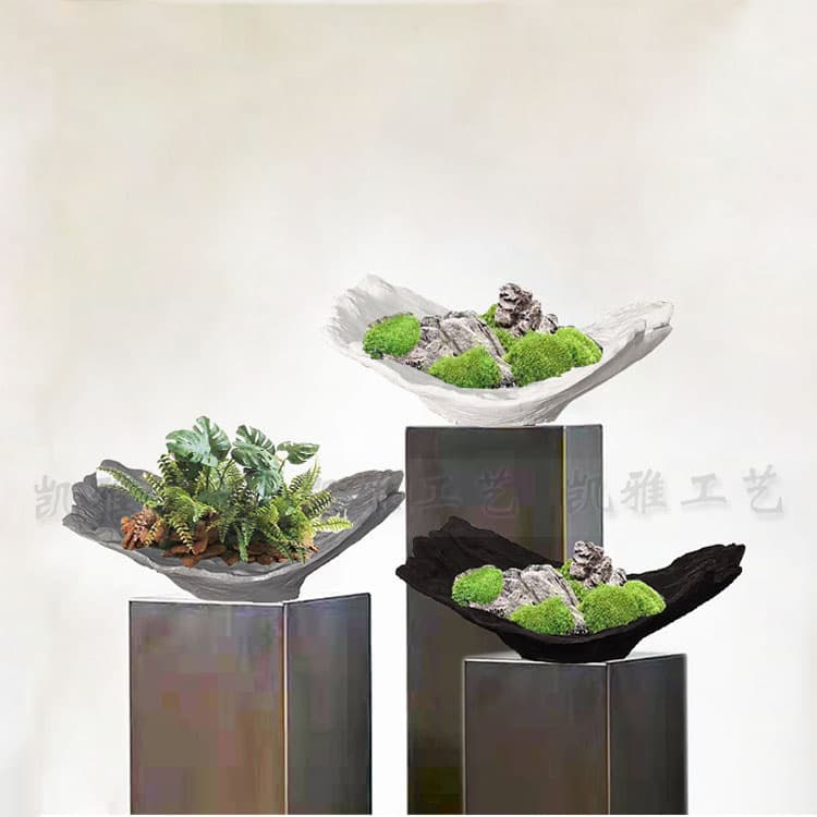 New Chinese Style Lomo Mossy Boat-shaped Resin Flower Pot Office Desktop Model House Hallway Home Decorative Landscape Ornaments