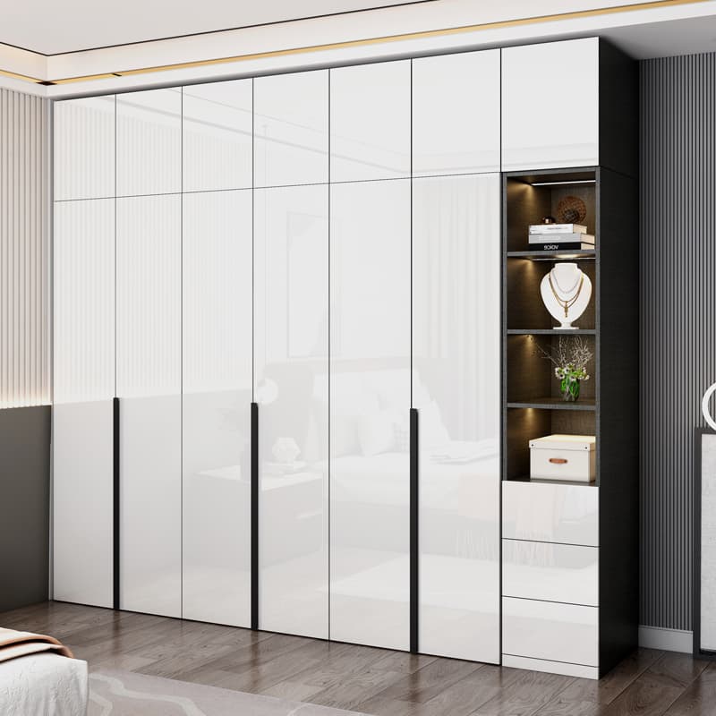 Light Luxury Bright Wardrobe Home Bedroom Four-Six-Door Combination Modern Simple with Dressing Table Integrated Normcore Large Wardrobe