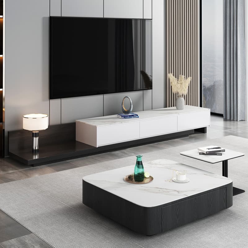 Italian-Style Slate Coffee Table and Tv Cabinet Combination, Light Luxury, Modern and Simple, Living Room, Small Apartment, Home Use, Nordic Solid Wood Coffee Table
